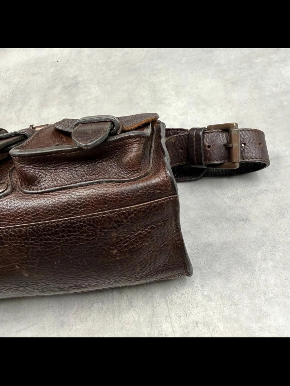 Mulberry Dark Brown Pebbled Leather Shoulder Bag with Buckle Pockets - Picture 8 of 15